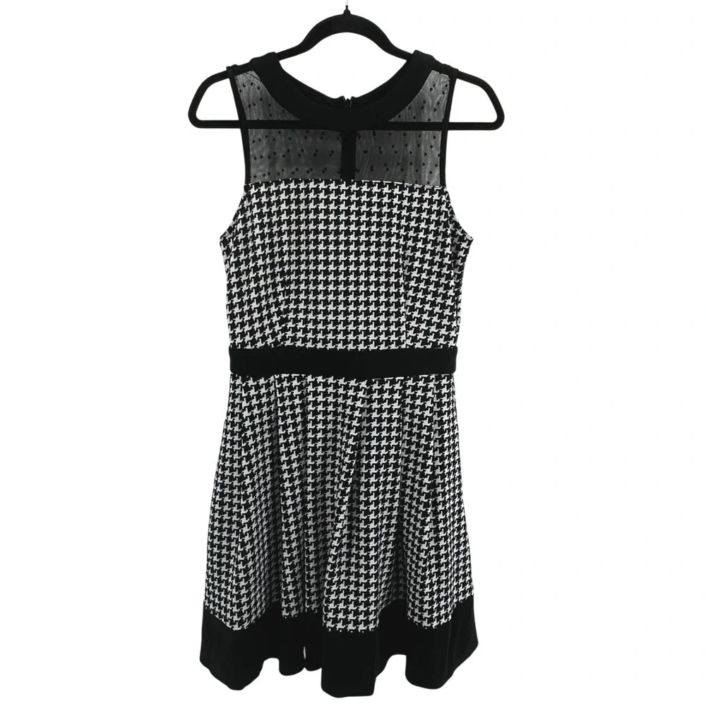 Smak Parlour Womens Dress Mesh Upper Black White Houndstooth Fit Flare Retro M